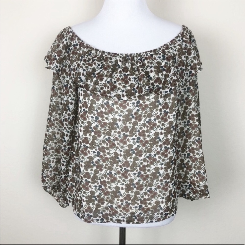 J.O.A. Off the Shoulder Boho Floral 70s Inspired Blouse - Size Medium